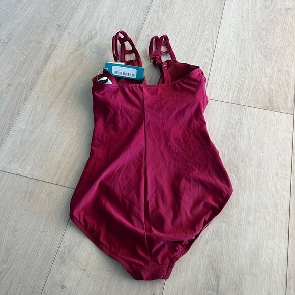 Women's Cut Out Strap One Piece Swimsuit - Aqua Green® Dark Red m - Picture 2 of 7